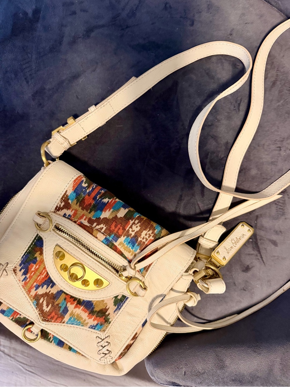Sam Edelman Cream Crossbody with Multicolor Woven Panel